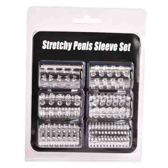 VIP54 6-Piece Stretchy Textured Penis Sleeve Kit - Enhance Erection & Delay